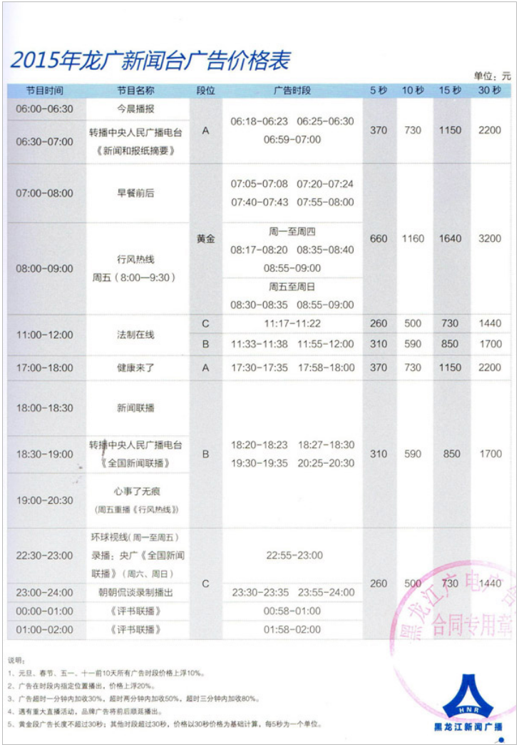 2015黑龙江人民广播电台新闻广播 AM621广告报价表.png