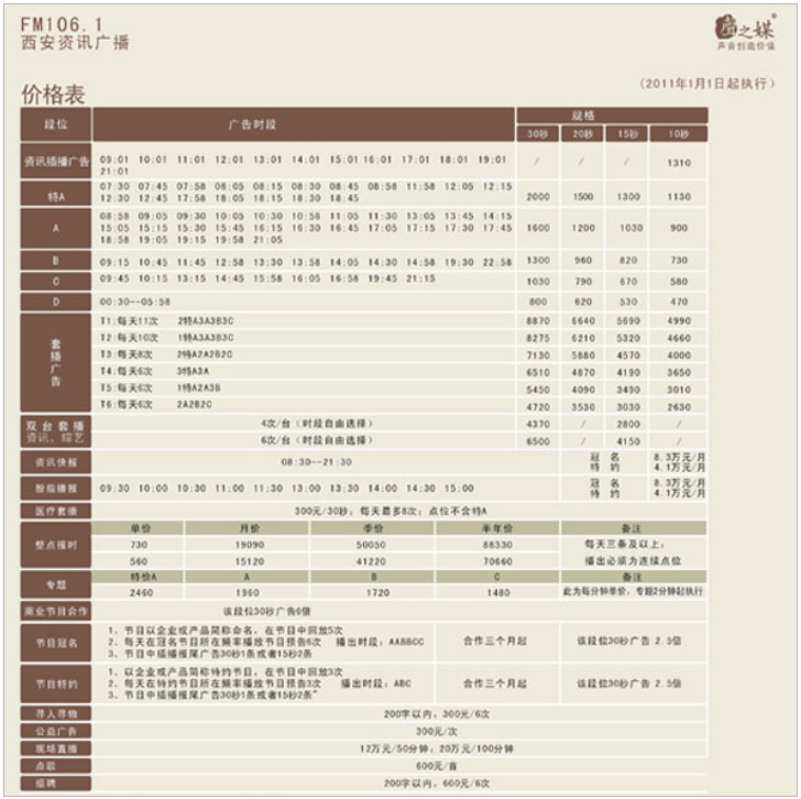 2011西安人民广播电台私家车广播 FM106.1广告报价表.png