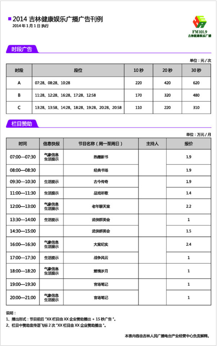 2014吉林人民广播电台健康娱乐广播 FM101.9广告报价表.png